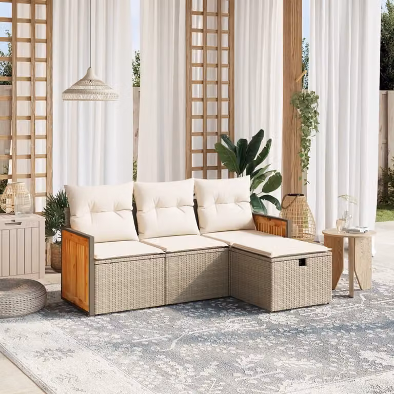 Maison Exclusive - Set Divano da Giardino 4 pz con Cuscini Beige in Polyrattan
