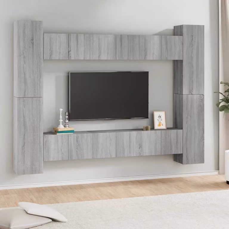vidaXL Set Mobili Porta TV 10 pz Grigio in Legno Multistrato con Supporto a Parete