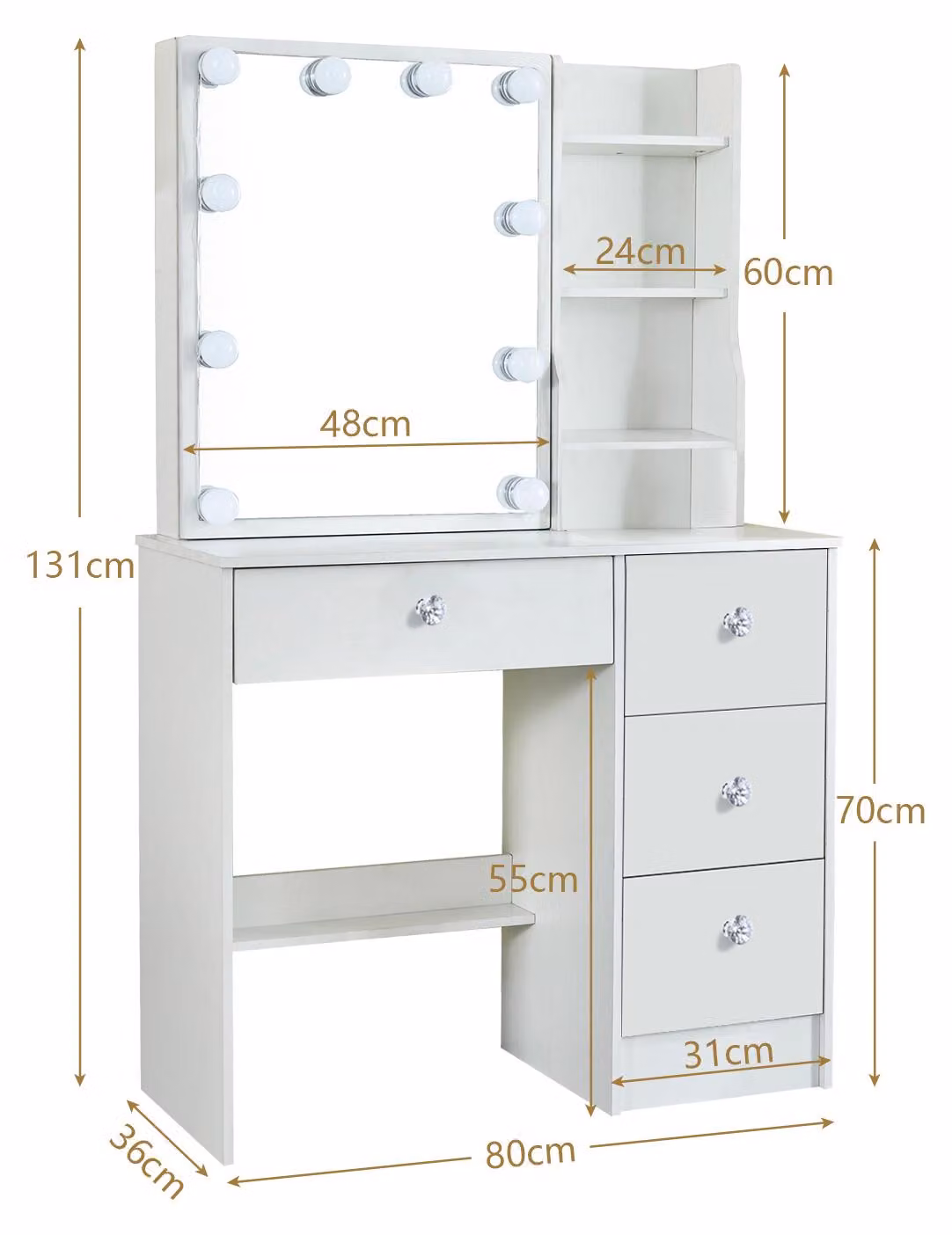 Comò con specchio a LED bianco - 3 modalità di colore e luminosità regolabile - Legno - Design moderno e minimalista