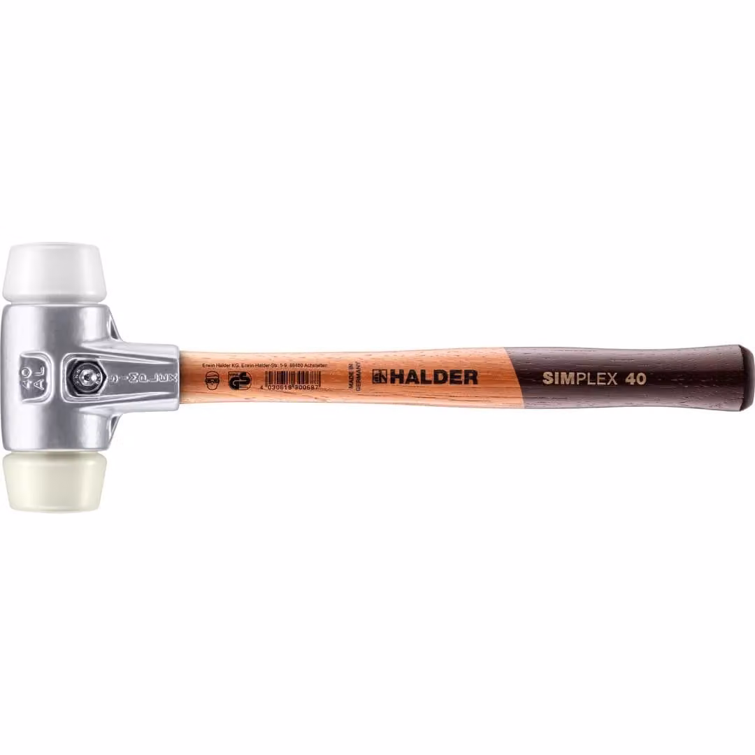 Mazza SIMPLEX soft-face con alloggiamento in alluminio e manico in legno, Ø 40, superplastica / nylon