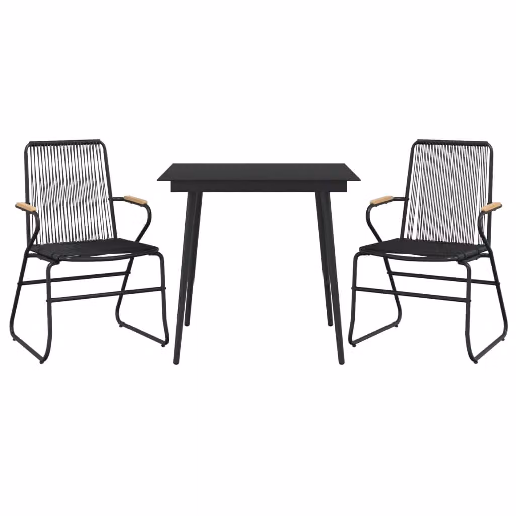 Set da Pranzo da Giardino 3 pz Nero in Rattan PVC