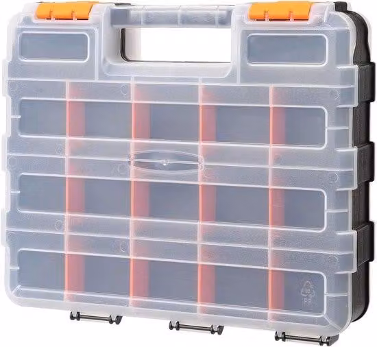 Scatola per attrezzi - Organizzatore per utensili - Sistema per l'organizzazione di piccoli utensili - 34 scomparti regolabili - 32 x 27 x 8 cm