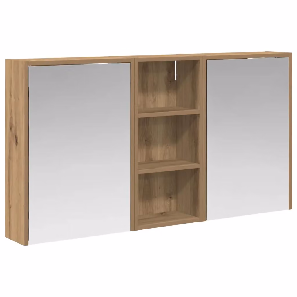 Set di 3 armadi da bagno vidaXL in legno marrone opaco con specchio e illuminazione LED, L/P/H: 116 x 16 x 62,5 cm – 2