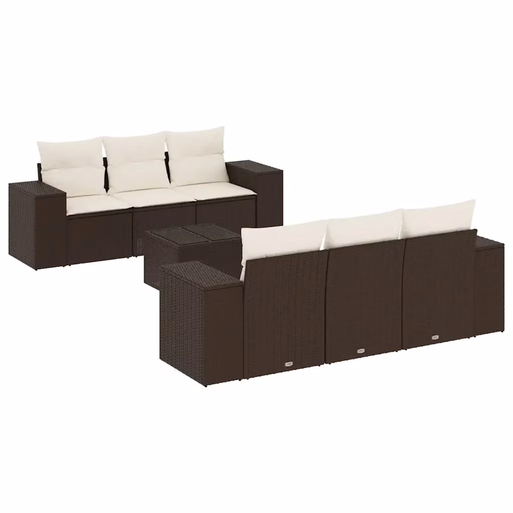 Set di divani da giardino vidaXL in 7 pezzi con cuscini marroni e bianchi in polyrattan e struttura in metallo – 2
