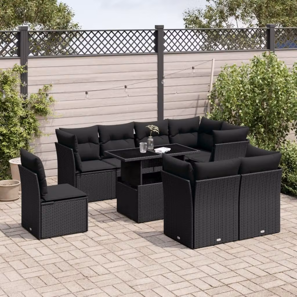 Maison Exclusive - Set Divani da Giardino 9 pz con Cuscini Nero in Polyrattan