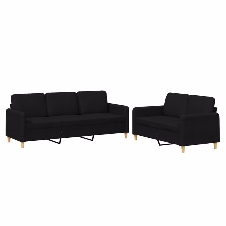 Set di Divani 2 pz con Cuscini Nero in Tessuto