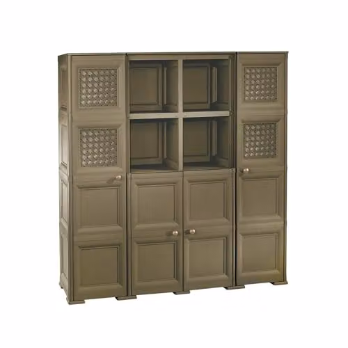 MA MAISON Armadio in Plastica 157 x 43 x 164 cm con 4 Ante e Ripiani – Mobile Alto Contenitore Salvaspazio per Organizzazione Casa e Zona Living (Wengé)