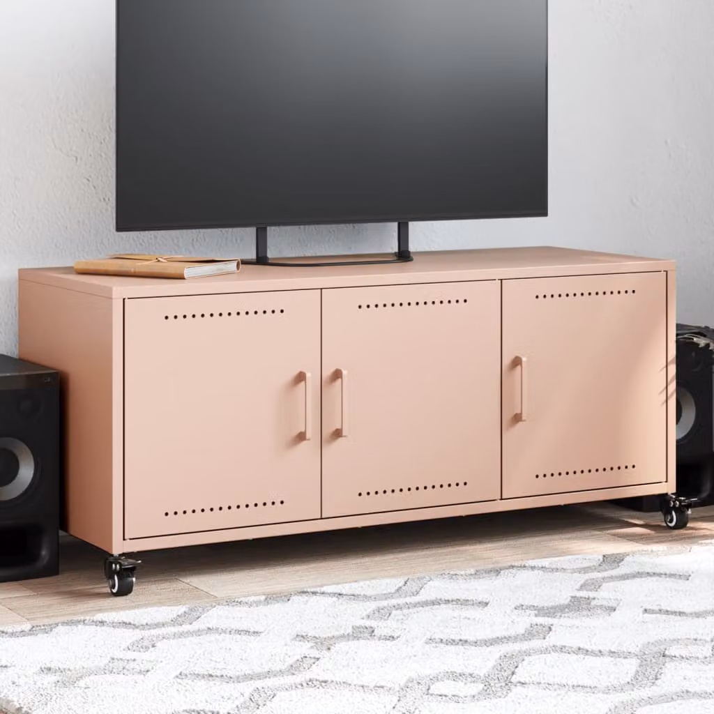 Mobile TV vidaXL in acciaio rosa con ruote L 100,5 cm x P 39 cm x H 43,5 cm