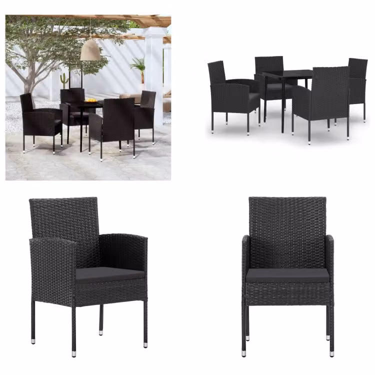vidaXL Set da pranzo da giardino 5 pezzi nero - Set da pranzo da giardino - Set da pranzo in polirattan - Set da pranzo da esterno