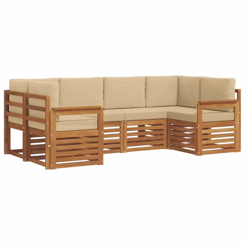 Set di divani da esterno a L vidaXL in legno di acacia con cuscini, marrone e beige – 2