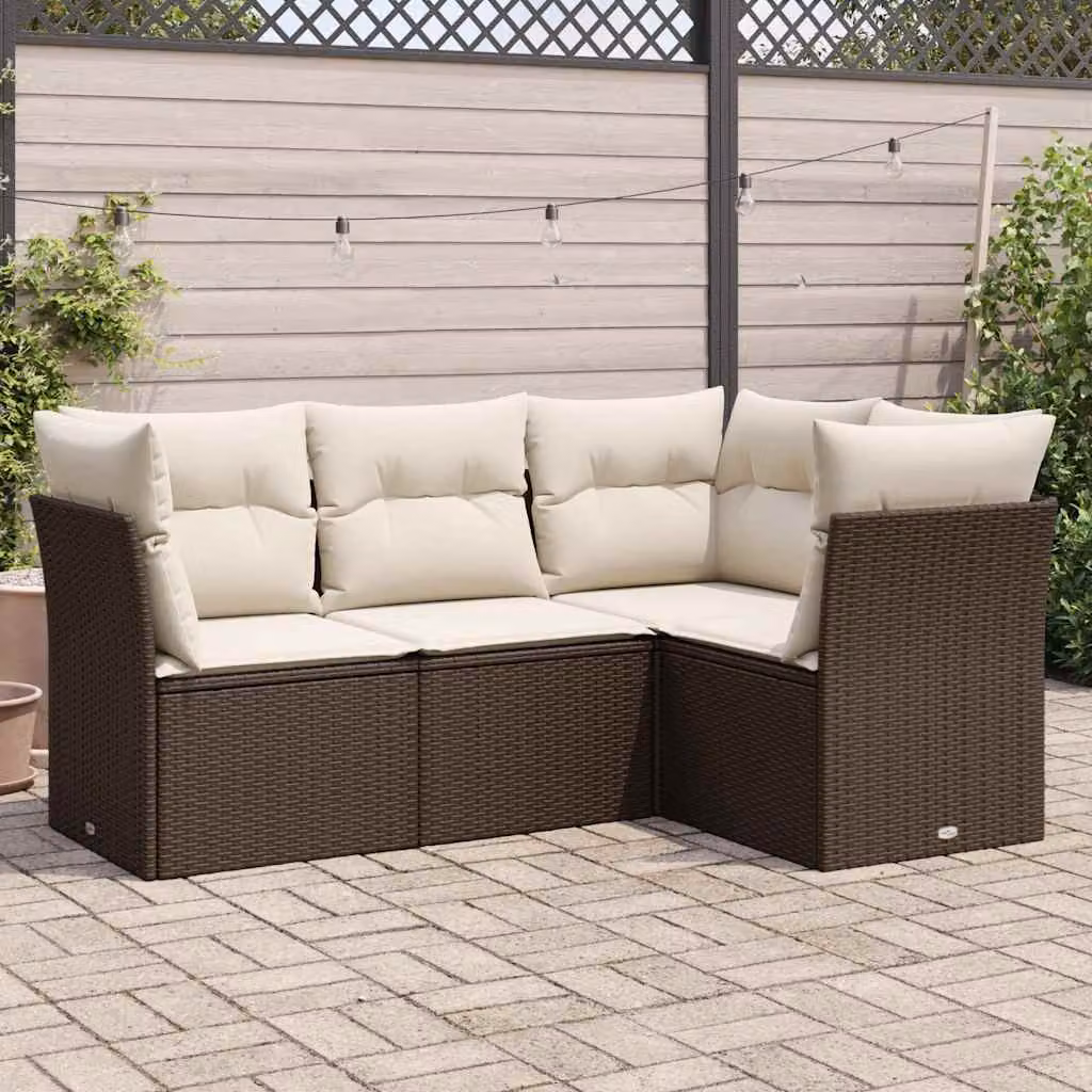vidaXL Set Divano da Giardino a L in Polyrattan Marrone con Cuscini Imbottiti e Rivestimenti Rimovibili – 1