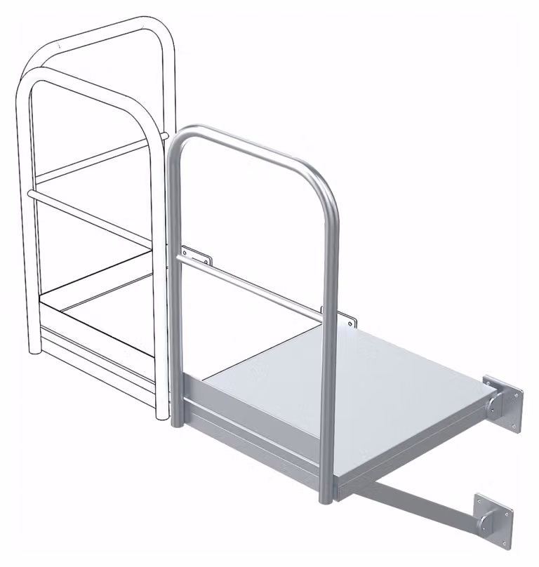 Piattaforma di estensione Zarges per scala a pioli 500x860 mm in acciaio inossidabile
