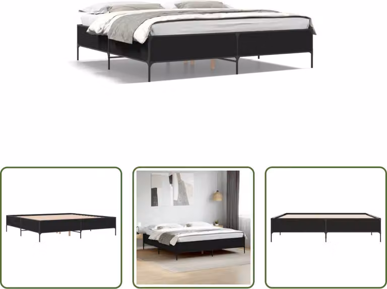 The Living Store Struttura letto nera 200x200 cm in legno e metallo