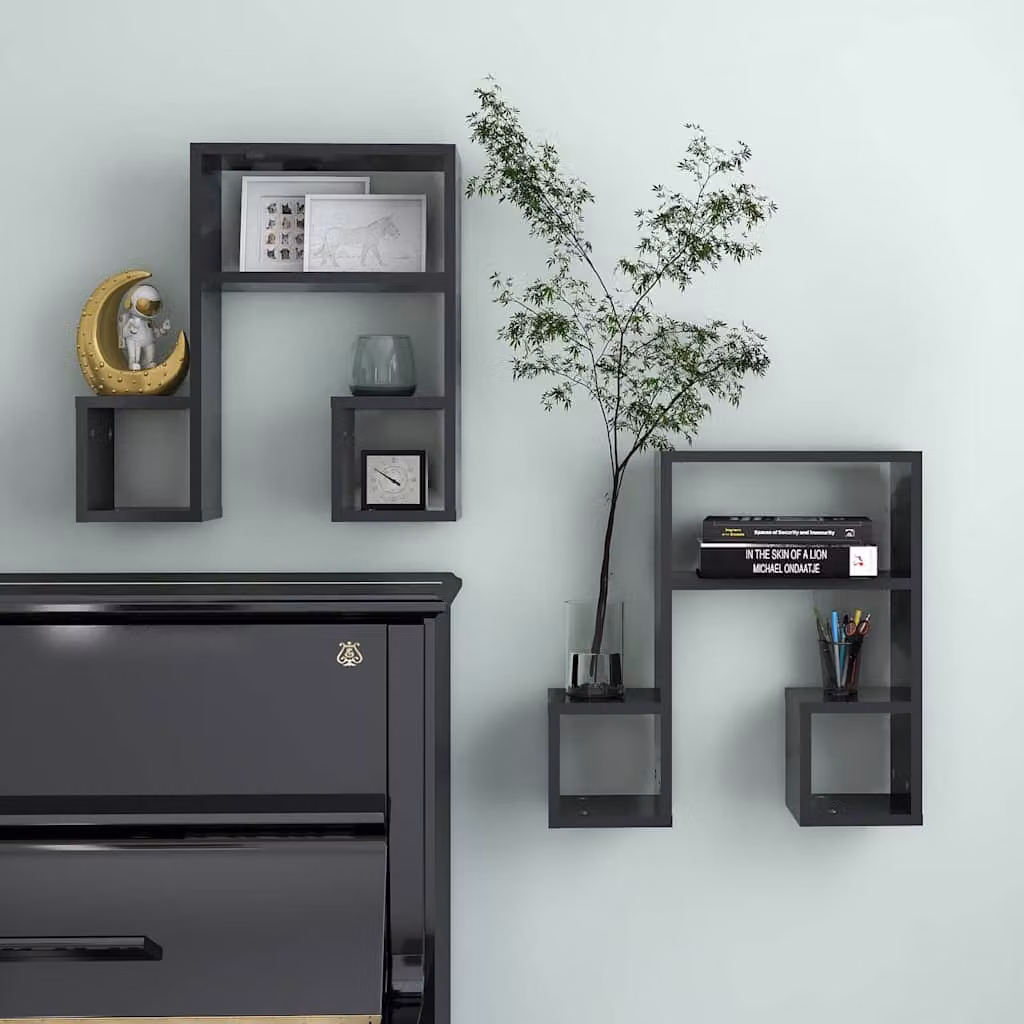 Set di 2 mensole da muro vidaXL in legno multistrato grigie, L 50 cm x P 15 cm x H 50 cm