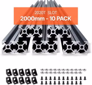 Set di 10 guide lineari VEVOR 2020 con scanalatura a T in lega di alluminio anodizzato nero, lunghezza 2000 mm, ideali per stampanti e incisioni laser