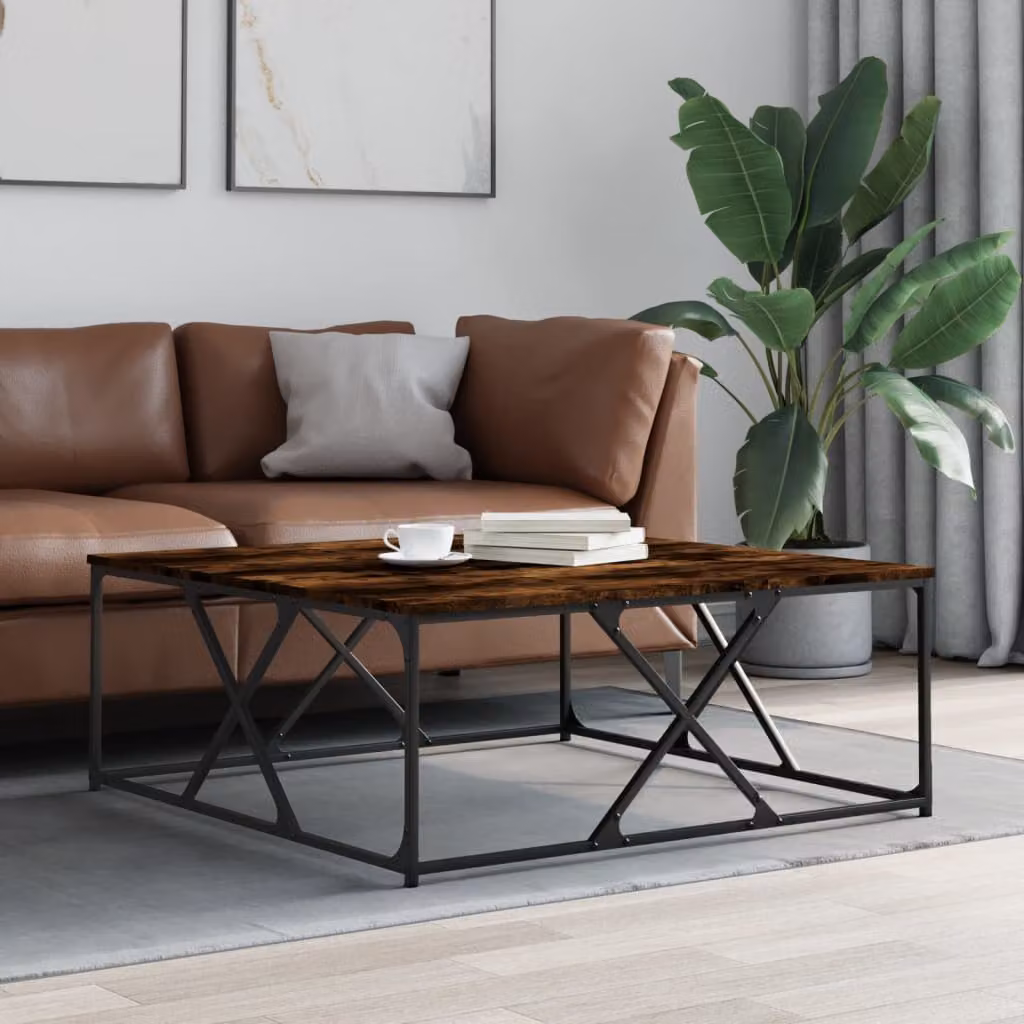 vidaXL Tavolino da Salotto Quadrato in Legno e Metallo, Colore Rovere Fumo, L 100 x P 100 x H 40 cm
