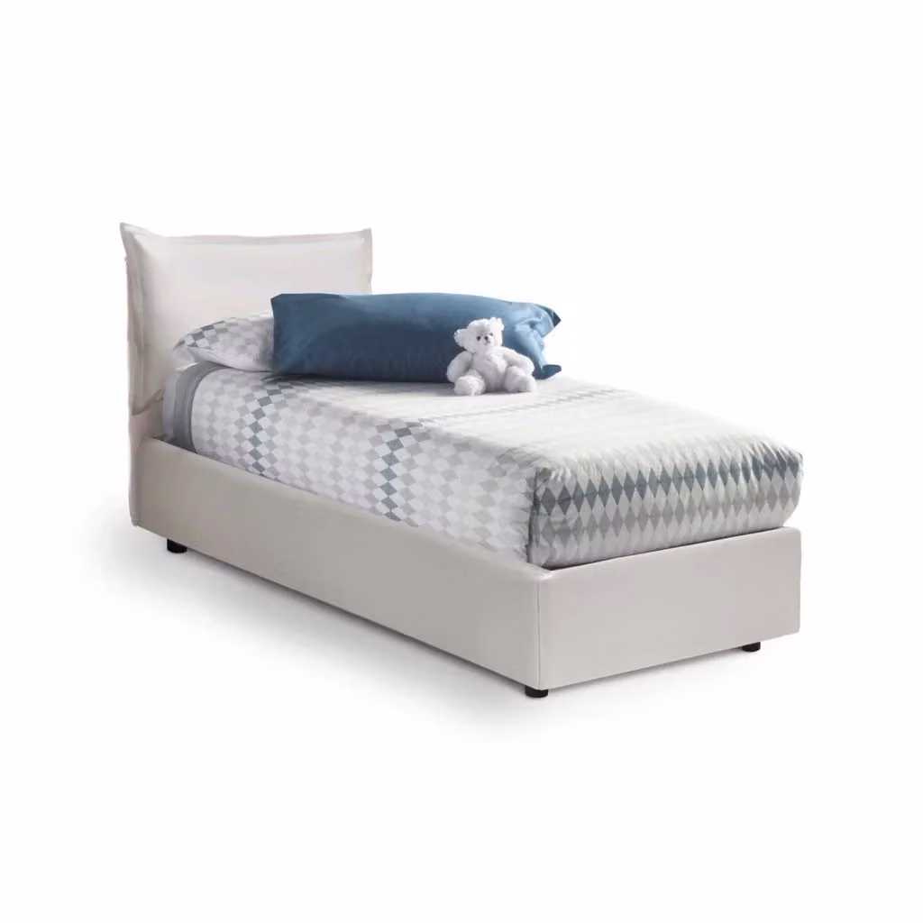 Letto singolo contenitore Anathema Talamo Italia con rivestimento in ecopelle, apertura laterale, Bianco, adatto per materasso 80x190 cm – 2