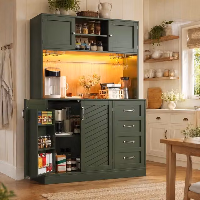 Credenza verde con LED, 4 ante e 2 cassetti, 120 x 40 x 188 cm