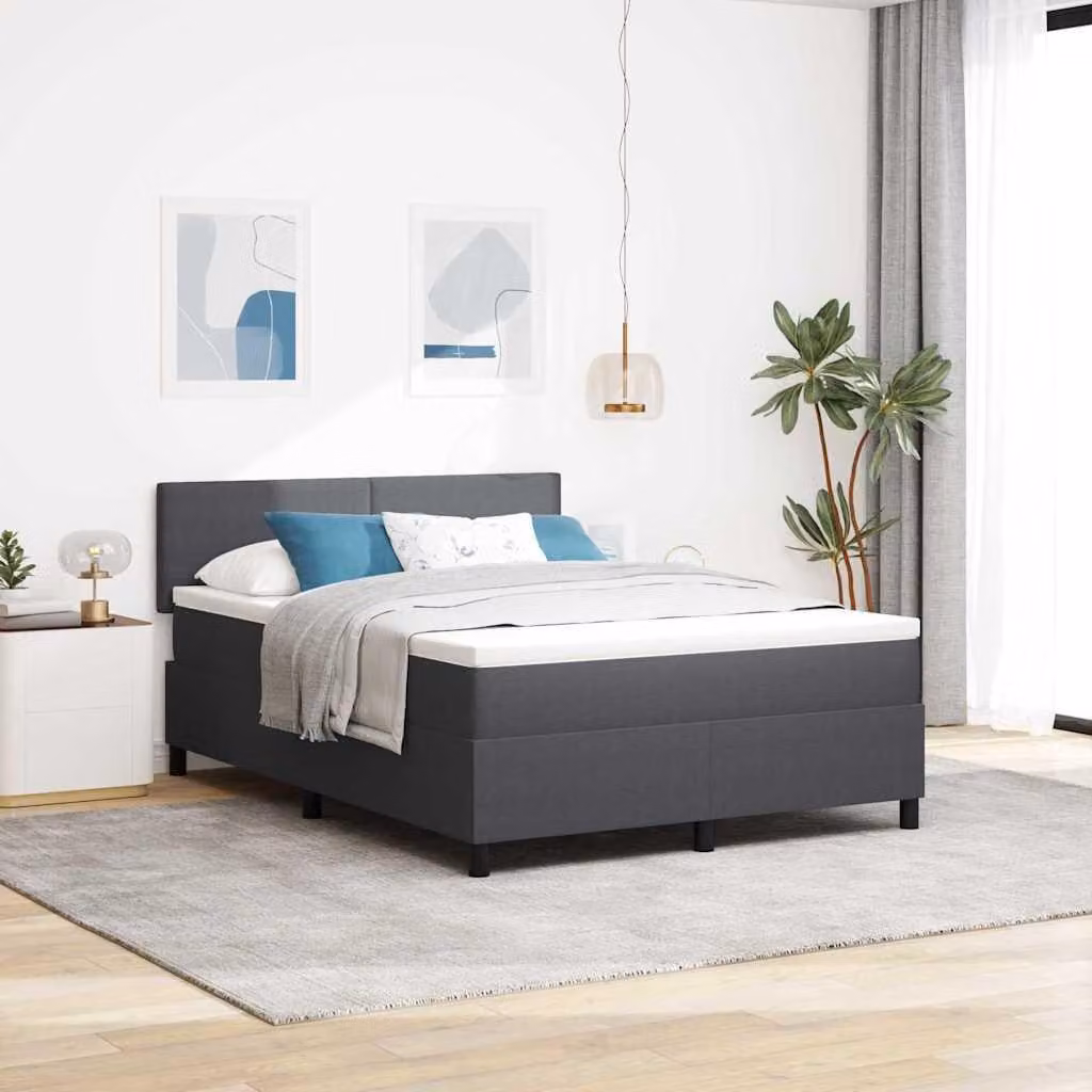 Maison Exclusive - Letto boxspring grigio scuro e bianco 140 x 190 cm in tessuto di velluto a coste