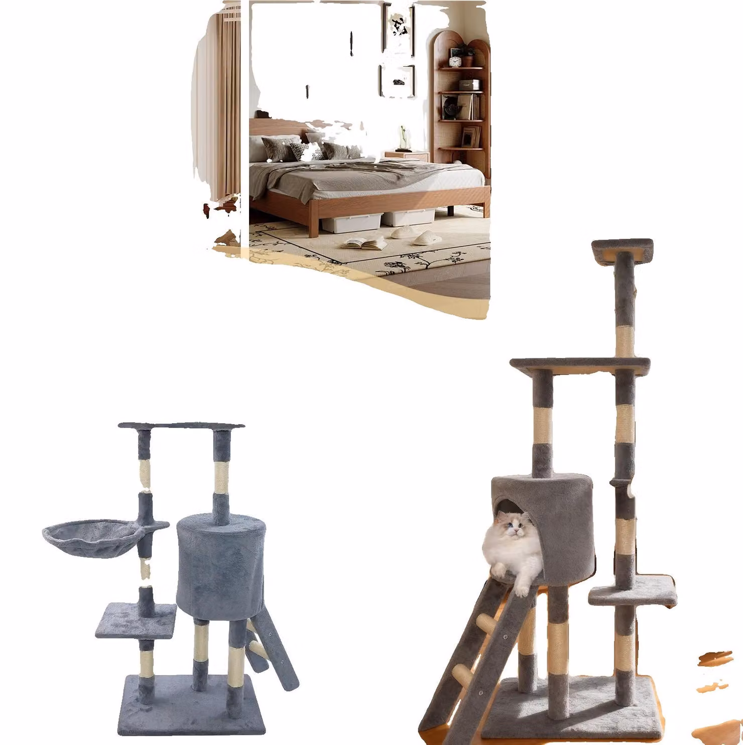 Katzenbaum, design multistrato, tiragraffi resistenti, GRIGIO, 139 cm, struttura