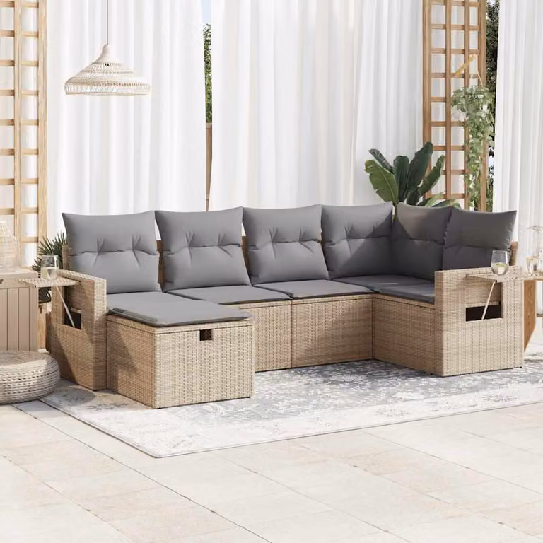 Set Divano da Giardino vidaXL a Forma di L in Polyrattan con Cuscini Beige e Struttura in Metallo