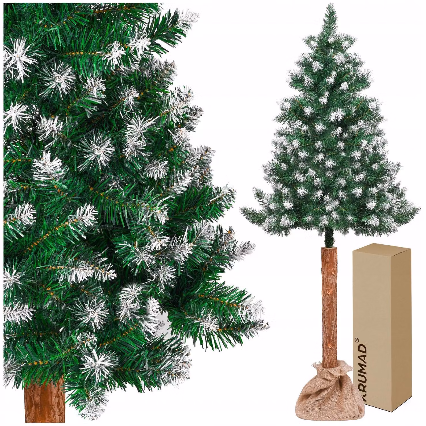 KRUMAD Albero di Natale artificiale su tronco 180 cm - aspetto a diamante con effetto neve, aghi realistici, supporto robusto