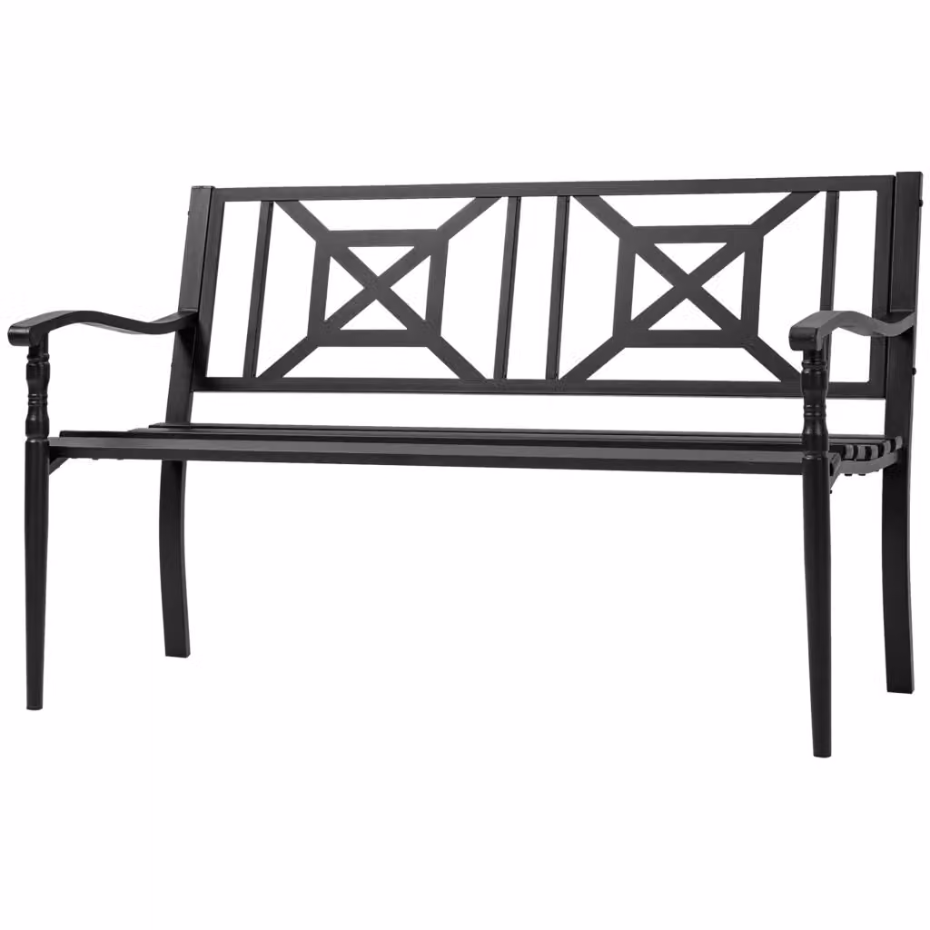 Panchina da giardino Xylo per 2 persone in acciaio nero con braccioli L: 128 cm, P: 62.5 cm, H: 81.5 cm – 2