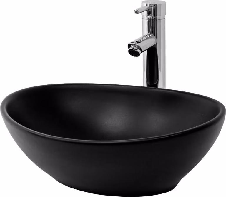 Lavabo LuxeBath Lavabo da appoggio ovale, 41x33,5x14,5 cm, nero opaco, in Vetroceramica