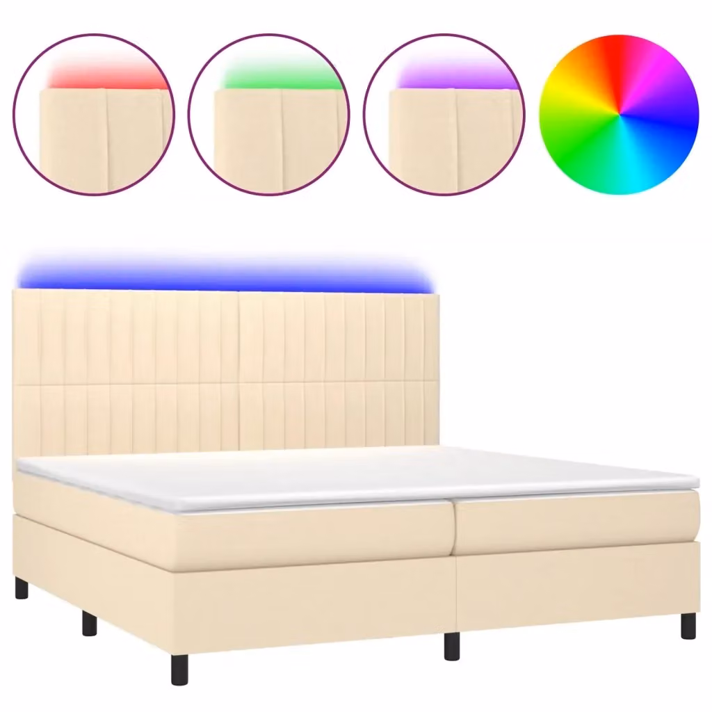 Letto a molle con illuminazione LED e porta USB vidaXL in tessuto bianco e beige L/P: 200 x 200 cm – 2
