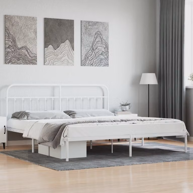 The Living Store Struttura letto con testiera in metallo bianco 200x200 cm
