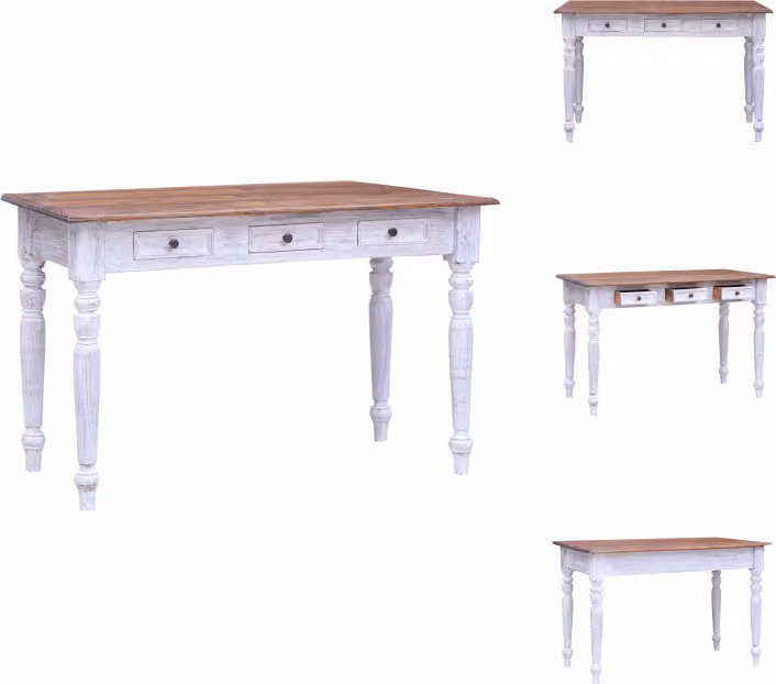 Scrivania con cassetti, bianca, 117x57x75 cm, legno massello effetto vintage - Scrivanie