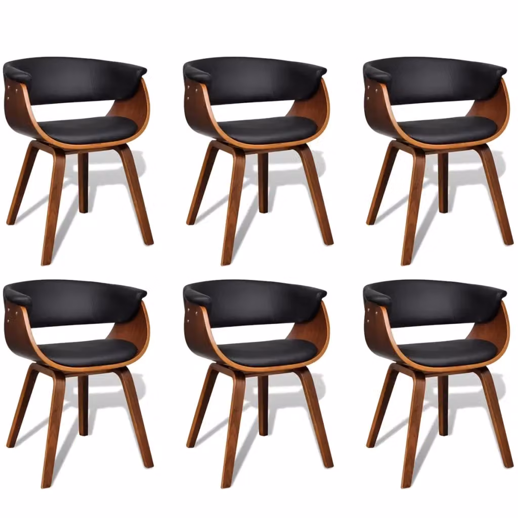 Set di 6 sedie da pranzo vidaXL in legno e similpelle nera e marrone per cucina e sala da pranzo – 2