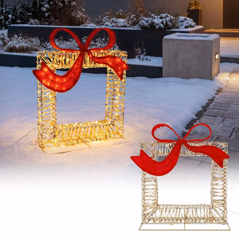 Set regalo natalizio LED ECD Germany, con fiocco, decorazioni natalizie, timer, adatto per interni/esterni (IP44), illuminazione natalizia con 500 LED, dimensioni 58x63 cm