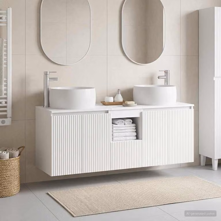 Set di 3 armadi da bagno moderni vidaXL in bianco con vanità e pensili a muro L/P/H: 49,5 x 44,5 x 66 cm