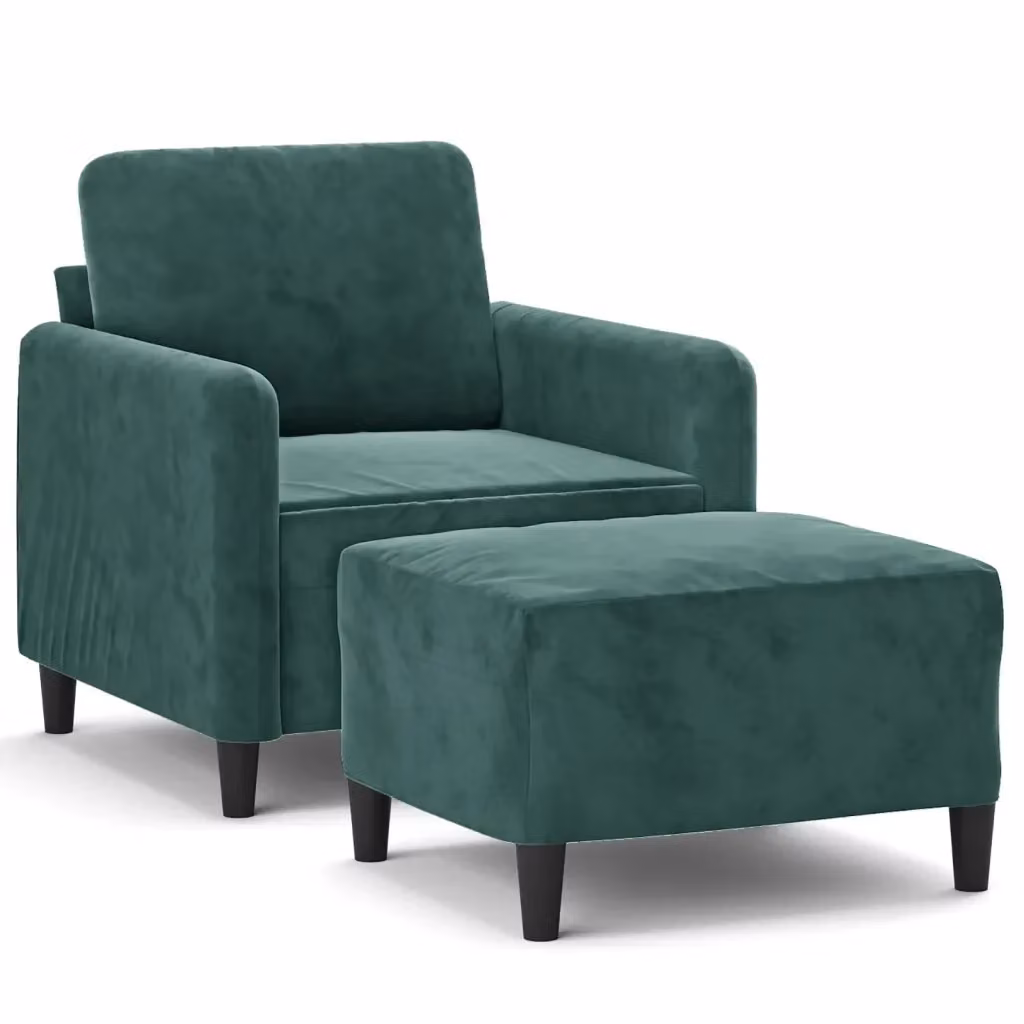Poltroncina con Poggiapiedi vidaXL in Velluto Verde con Braccioli e Design Moderno – 2