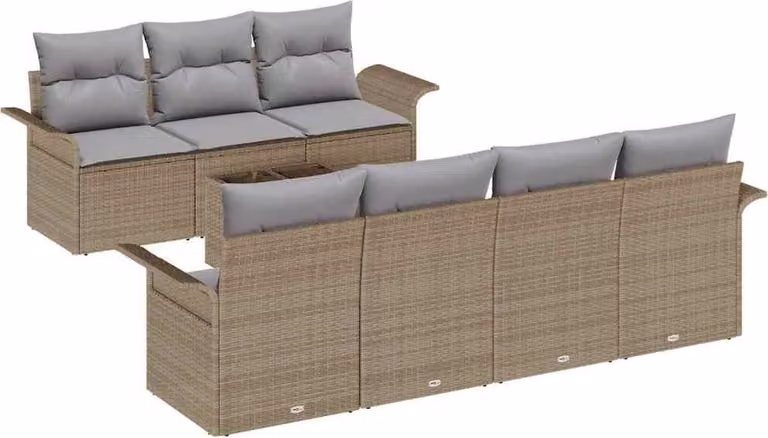 Set Divano da Giardino con cuscino 8 pcs Beige polyrattan