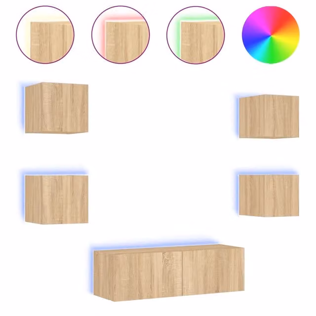 Mobili TV a Muro 5pz | Armadietto TV | Mobile Porta TV con Luci LED Rovere Sonoma