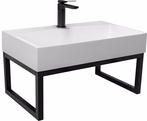 Rea - Lavabo In Conglomerato Goya 60 cm + Supporto, Per Bagno, 600X370X140 mm, Ideale Come Lavabo O Lavabo Per Wc, Design Unico (Bianco)