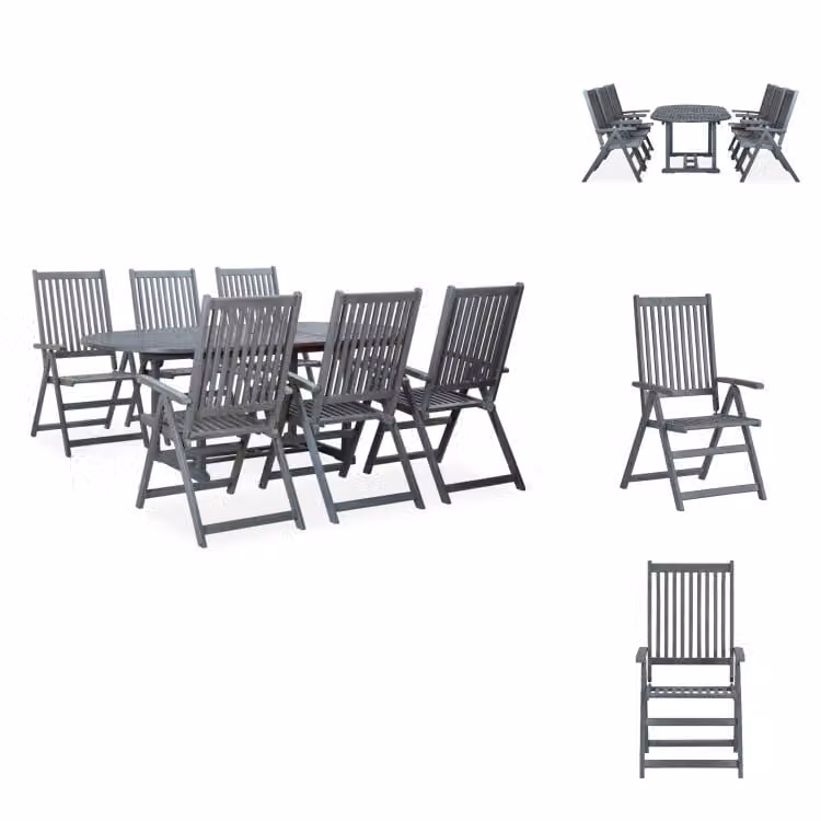 vidaXL set da pranzo da giardino 7 pezzi in legno massiccio grigio acacia - Set di mobili da giardino