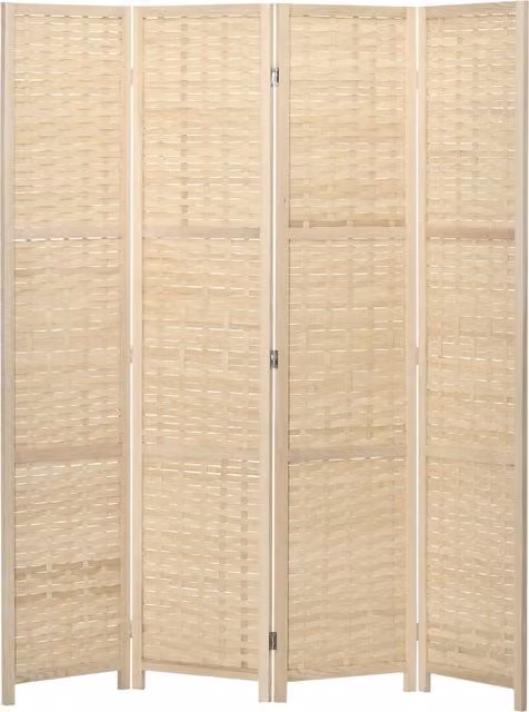 Paravento Separé da Interno HOMCOM a 4 Ante in Legno e Bambù, Pieghevole e Salvaspazio, Marrone e Beige, Altezza: 170 cm