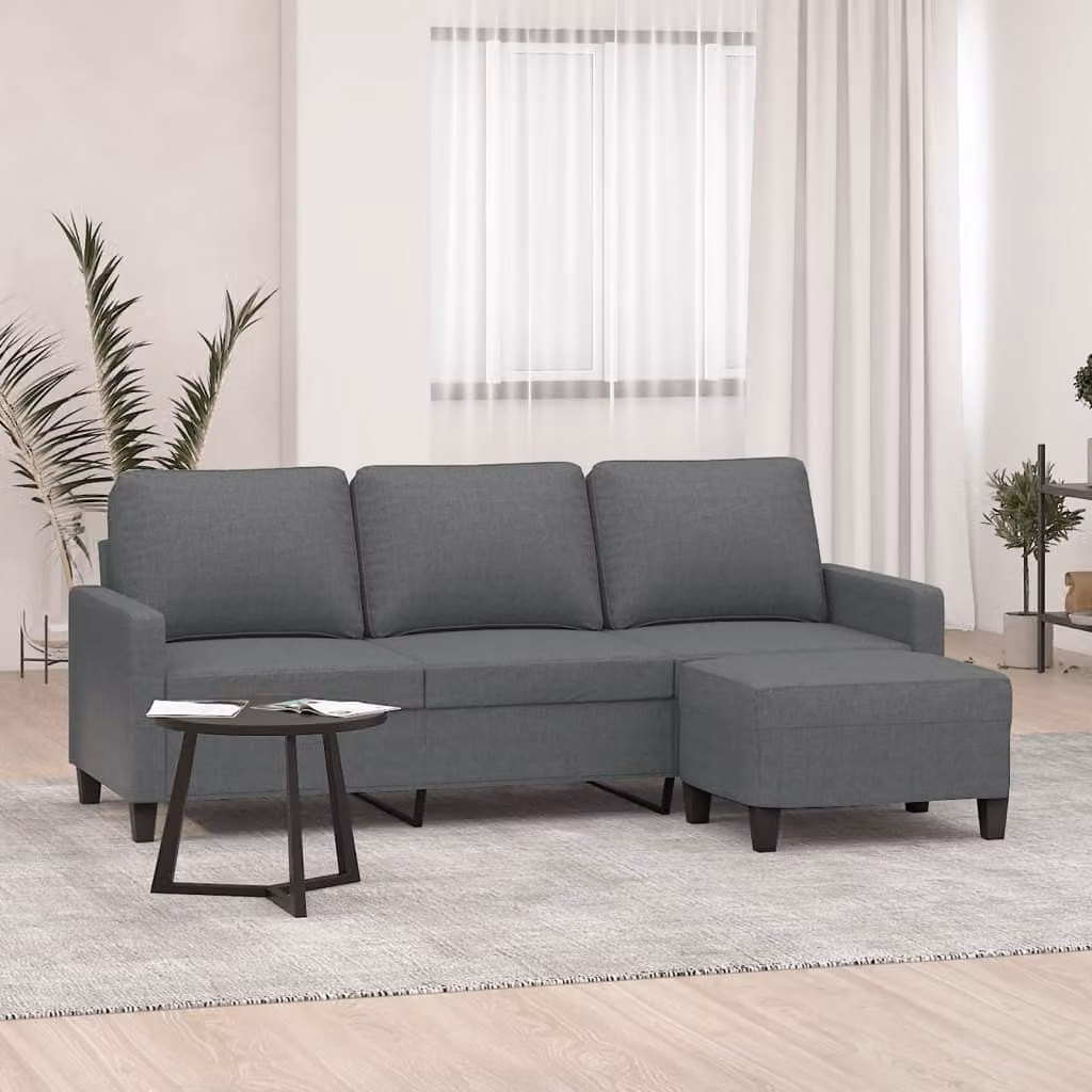 Maison Exclusive - Divano a tre posti con poggiapiedi, grigio scuro, 180 cm, tessuto