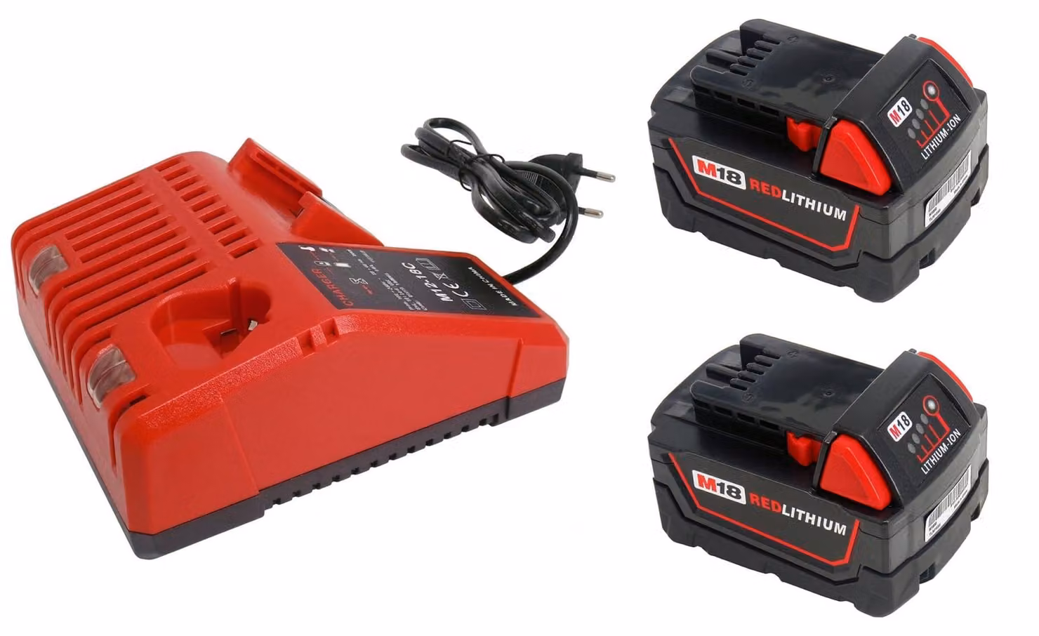 Set di batterie 2x 5,0 Ah + caricabatterie, compatibile con Milwaukee M18