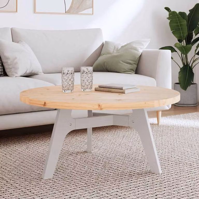 vidaXL Piano Tavolo Rotondo in Legno Massello di Pino Marrone, Diametro: 90 cm, Spessore: 3 cm
