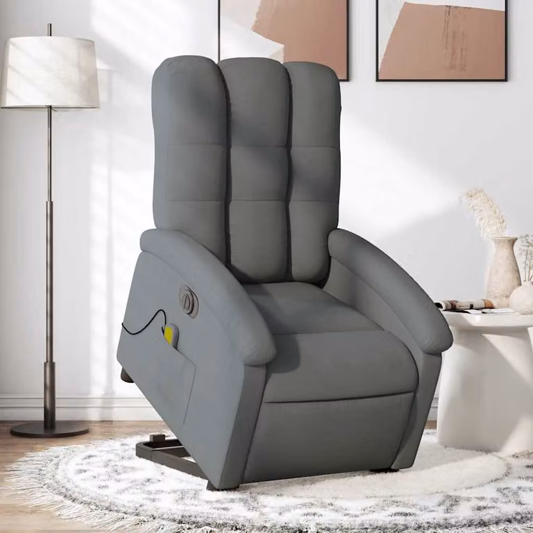 vidaXL Poltrona Alzapersona Elettrica con Massaggio Grigia in Tessuto e Similpelle