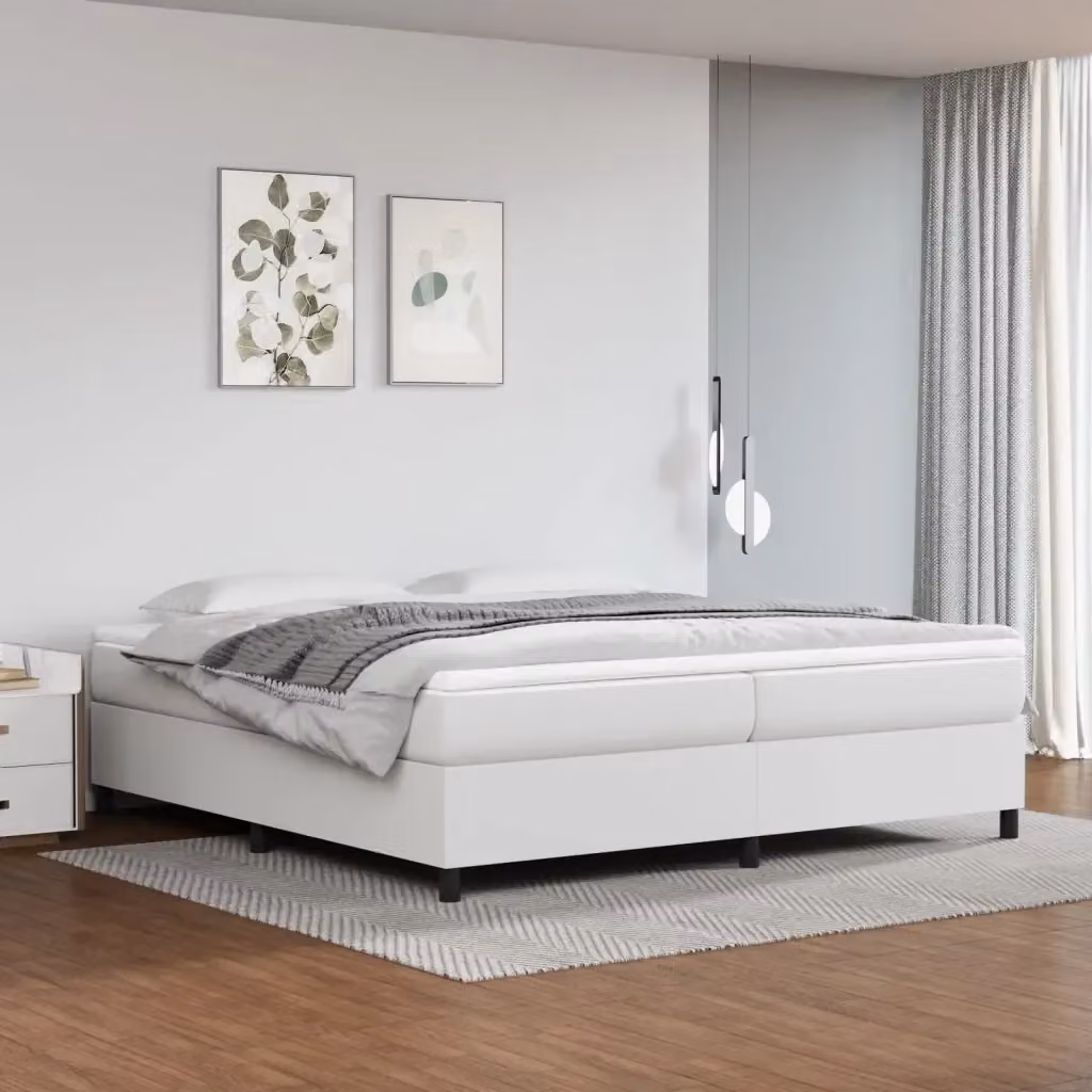 Letto matrimoniale Design In in similpelle bianco con struttura a rete e doghe in legno L: 200 cm, P: 200 cm, H: 35 cm – 2