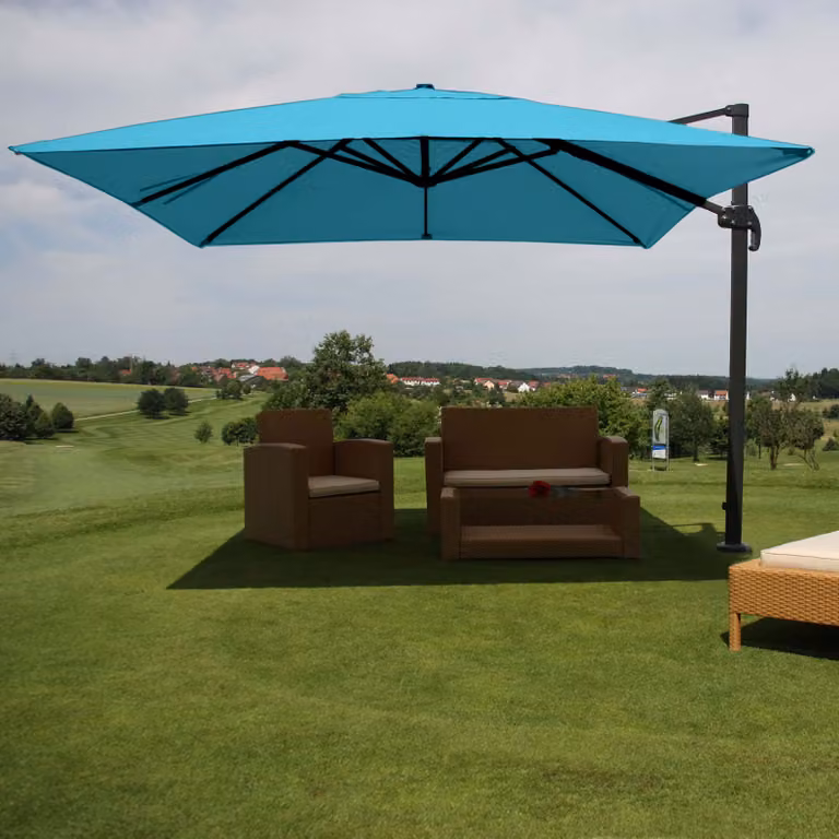 Ombrellone a semaforo Gastronomia HWC-A96, ombrellone 3x3m (Ø4,24m) poliestere alluminio/acciaio 23kg ~ turchese senza supporto