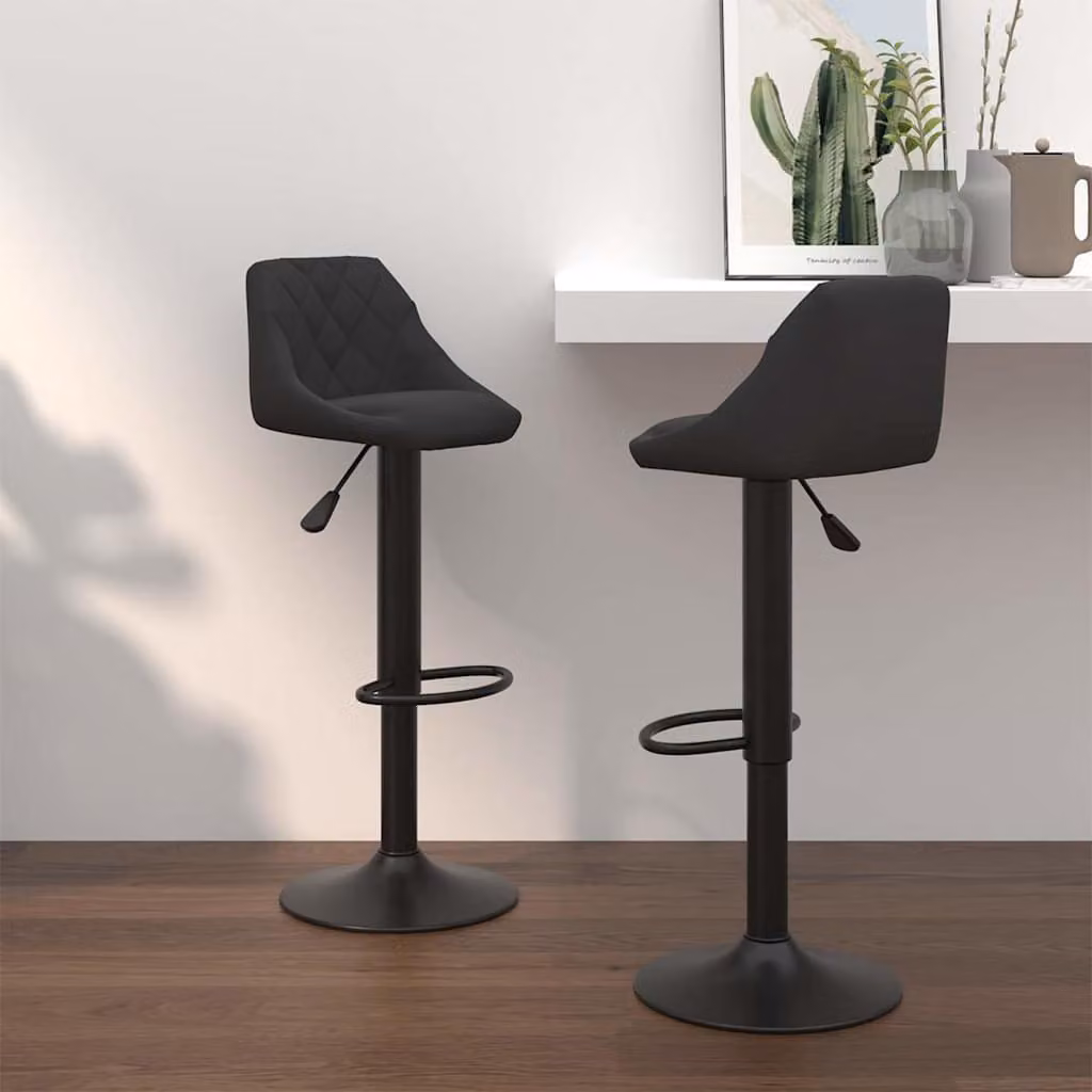 Set di 2 sgabelli da bar vidaXL in velluto nero con seduta girevole a 360 gradi H: 110 cm, H: 103 cm, H: 44 cm – 1
