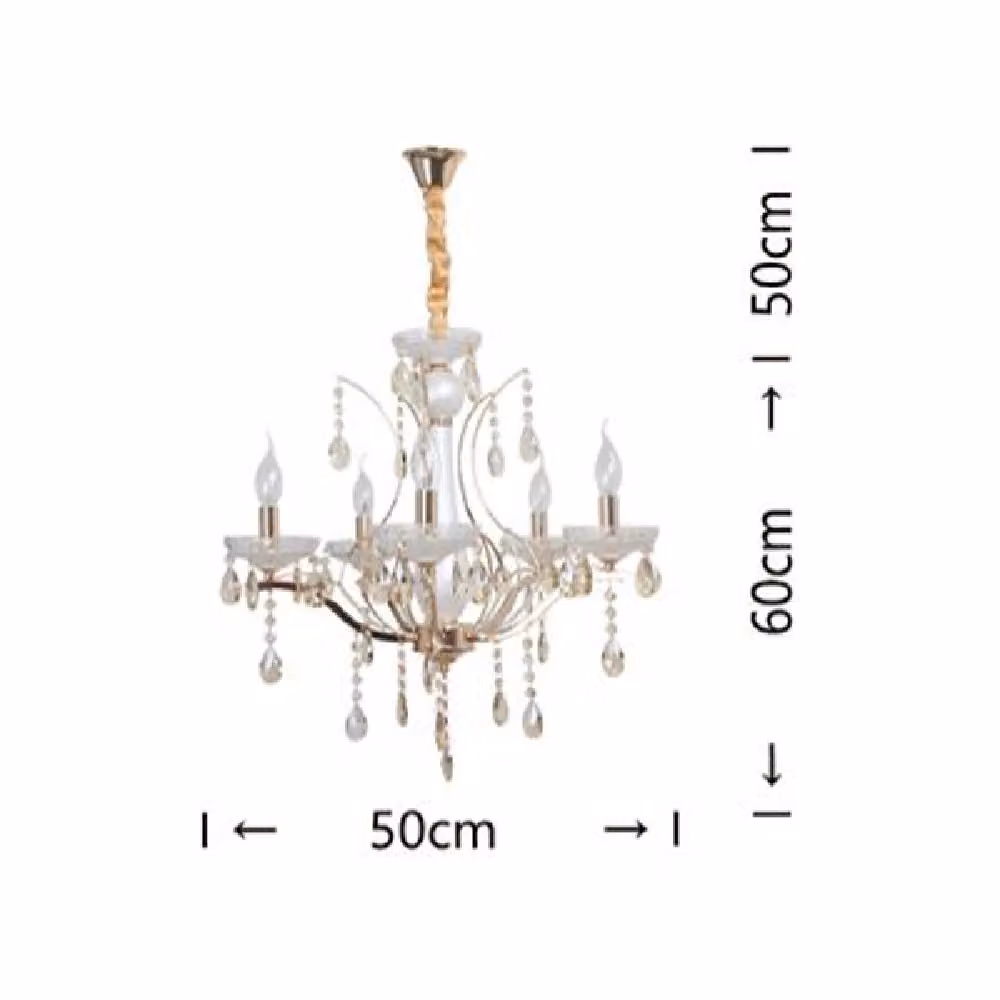 Lampadario a sospensione classico Trade Shop con 5 bracci ed effetto cristallo, finitura oro e bianco, attacco E14 – 2