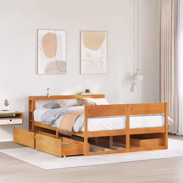 Letto senza Materasso Marrone Cera 150x200 cm in Legno di Pino 3306380