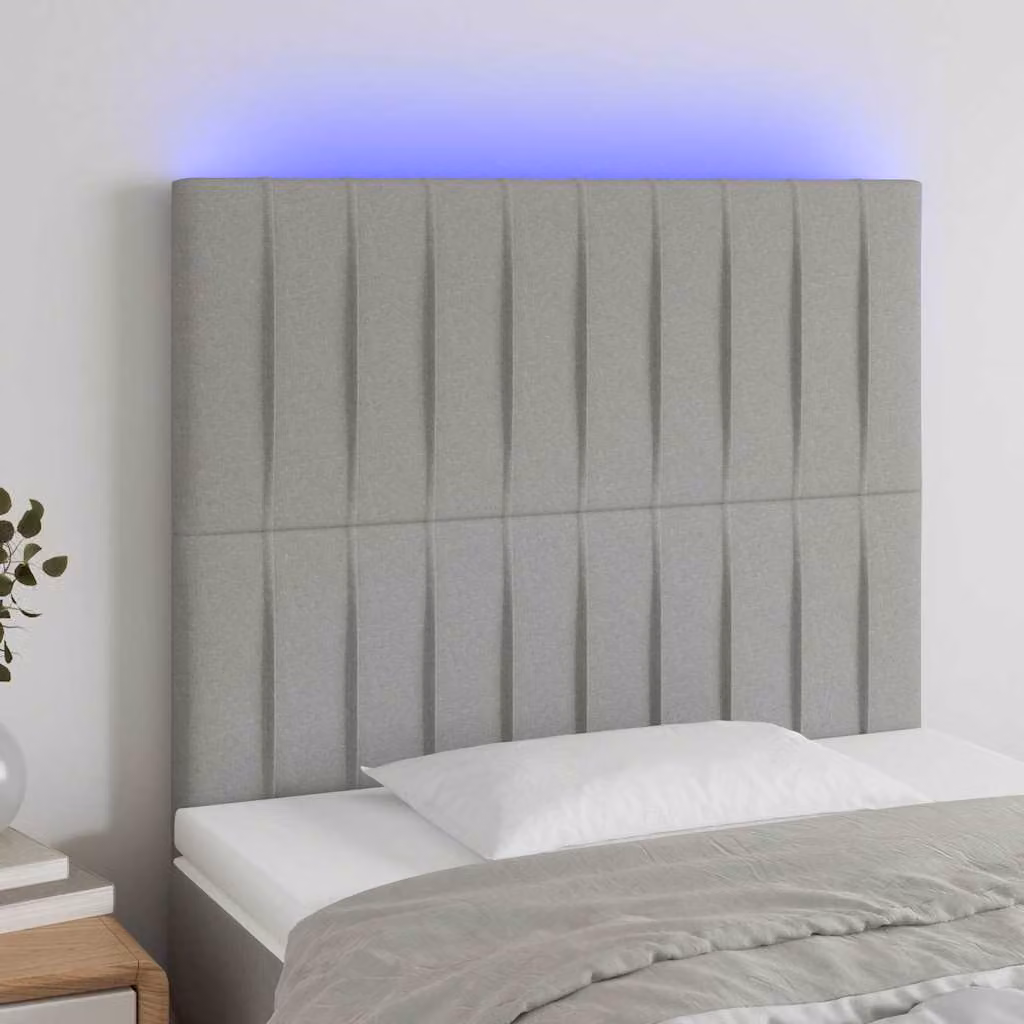 Testiera per letto vidaXL in tessuto grigio con illuminazione LED e porta di ricarica USB, L: 128 cm, H: 118 cm, P: 80 cm, Spessore: 5 cm